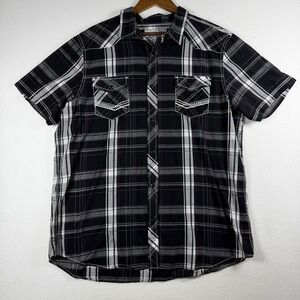 Chals Men XXL Short Sleeve Plaid Western Button Down Shirt Black Purple 68V00290